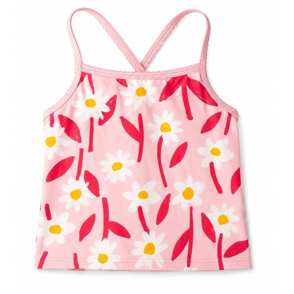 Hanna Andersson Girls Floral Swim Tankini Top Pink Daisy Print Size 8